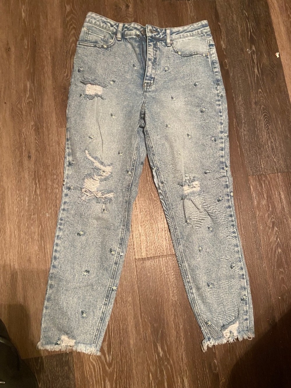 Distressed Daisy Embroidered Jeans